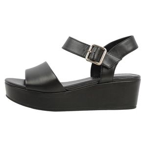 Black faux leather open toe flatform Sandal
